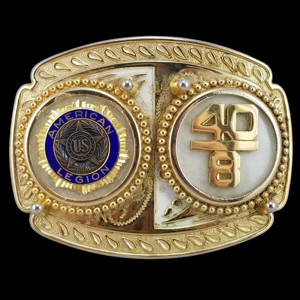 E & J Enterprises American Legion 40 &‎ 8 Gold Tone Western Style Belt Buckle